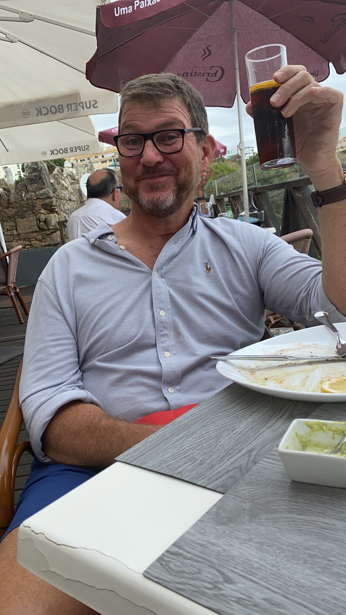 Davis toasting with Diet Coke